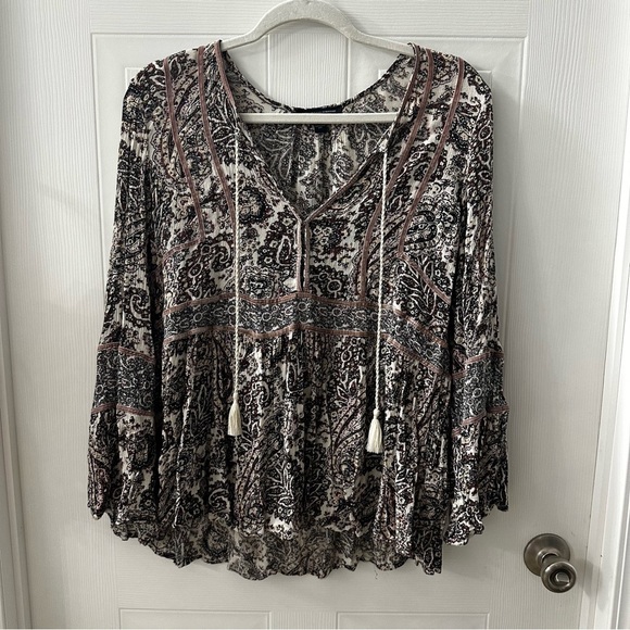 American Eagle Boho Peasant Top Paisley Romantic Velvet Whimsigoth Blouse - Picture 1 of 7